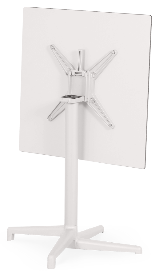 Mesa com tampo em madeira compacto, pernas em alumínio, para uso exterior e interior, proteção contra raios UV, tacos antiderrapantes, reciclável. Fabricado em Portugal, Plásticos Joluce.