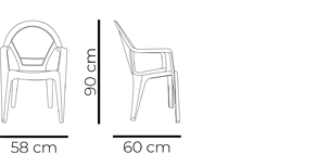 Cadeira monobloco em plástico com braços, para uso exterior, proteção contra raios UV, reciclável, empilhável. Fabricado em Portugal, Plásticos Joluce.