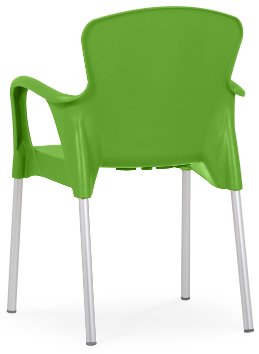 Cadeira em plástico para uso exterior, pernas de alumínio, proteção contra raios UV, reciclável, empilhável. Fabricado em Portugal, Plásticos Joluce.