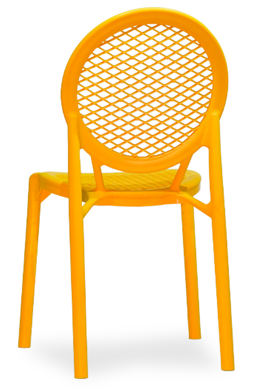 Cadeira em plástico com fibra de vidro, injeção a gás, para uso exterior e interior, proteção contra raios UV, tacos antiderrapantes, reciclável, empilhável. Fabricado em Portugal, Plásticos Joluce.