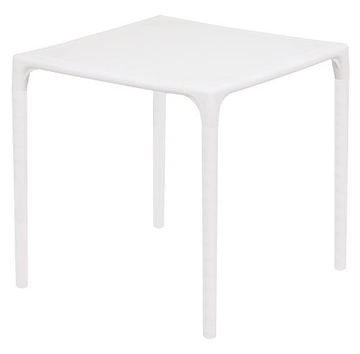 Mesa em plástico com fibra de vidro, injeção a gás, para uso exterior e interior, proteção contra raios UV, tacos antiderrapantes, reciclável, empilhável. Fabricado em Portugal, Plásticos Joluce.